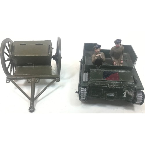 91 - Royal Tank Corp Carden Loyd type armoured vehicle and a gun limber both Britains