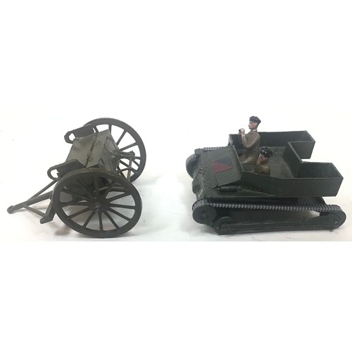 91 - Royal Tank Corp Carden Loyd type armoured vehicle and a gun limber both Britains