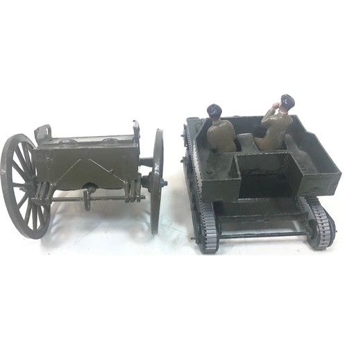 91 - Royal Tank Corp Carden Loyd type armoured vehicle and a gun limber both Britains