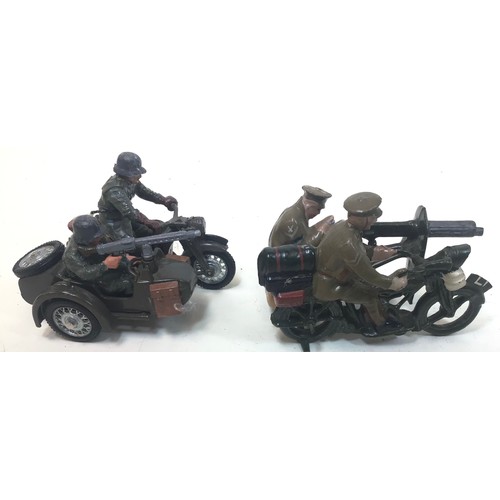 44 - Britains German WWII motorbike machine gun carriage with two other lead soldier models