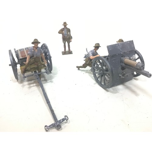 72 - Lead soldiers badly painted WWI Australian field gun and lumber complete with men