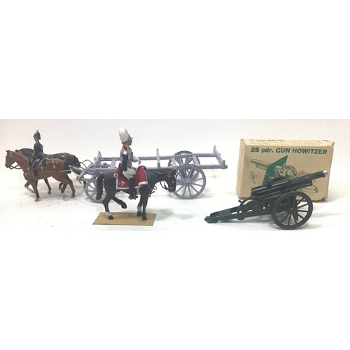 73 - Britains Howitzer field gun, Britains horse and carriage and mounted officer.