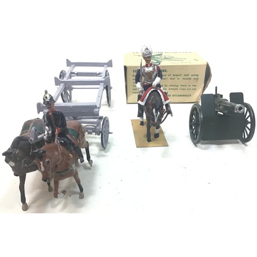 73 - Britains Howitzer field gun, Britains horse and carriage and mounted officer.