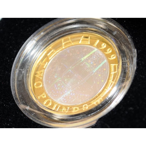 124 - Rare 1999 silver proof piedfort Rugby hologram £2 Two Pound coin. Double usual thickness, cased with... 