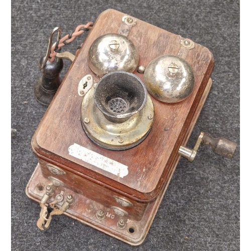 220 - Antique mounted set of butler's bells together with an antique telephone receiver (2).