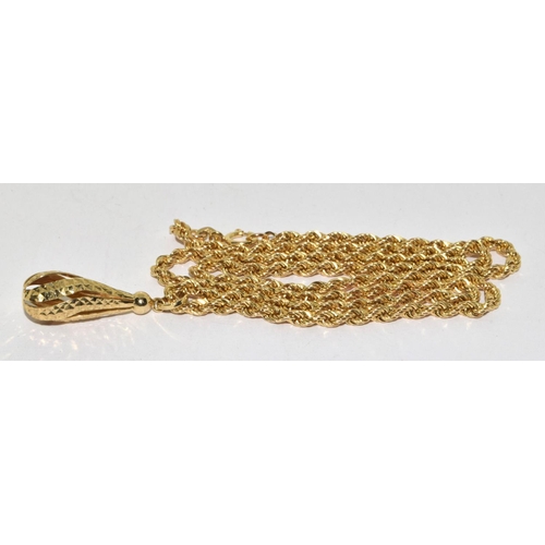 264 - 9ct gold rope chain necklace with an open work pendant 4g