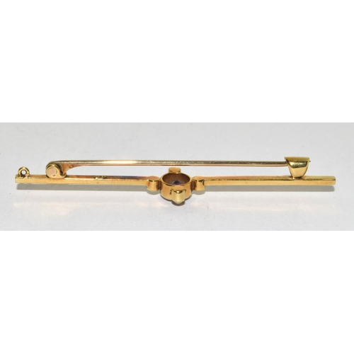 270 - 15ct gold Amethyst and pearl bar brooch