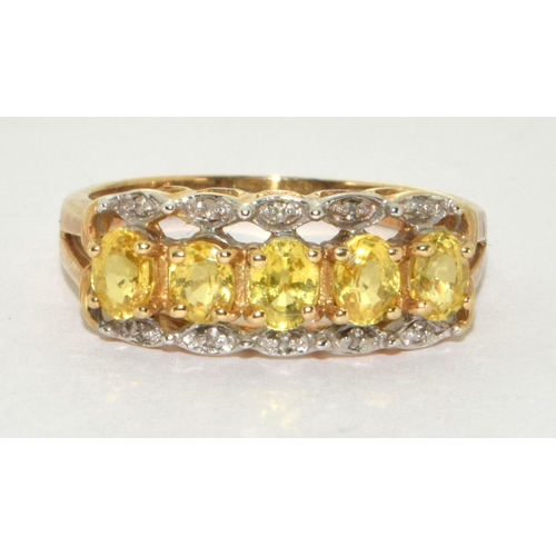 281 - 9ct gold ladies Citron and diamond ring size N