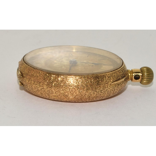 292 - 18ct gold fob watch with roman numeral dial working when cataloged