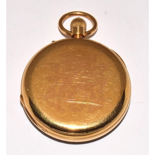 341 - 18ct gold full face pocket watch with roman numerals working when cataloged