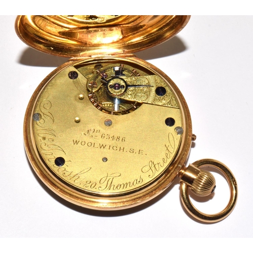 341 - 18ct gold full face pocket watch with roman numerals working when cataloged