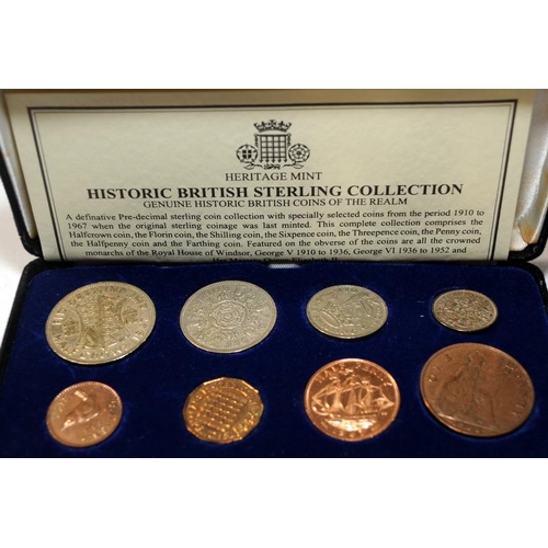 133 - Vintage GB coin collections to include Historic British Sterling Collection, 1967 coin set , Kings S... 