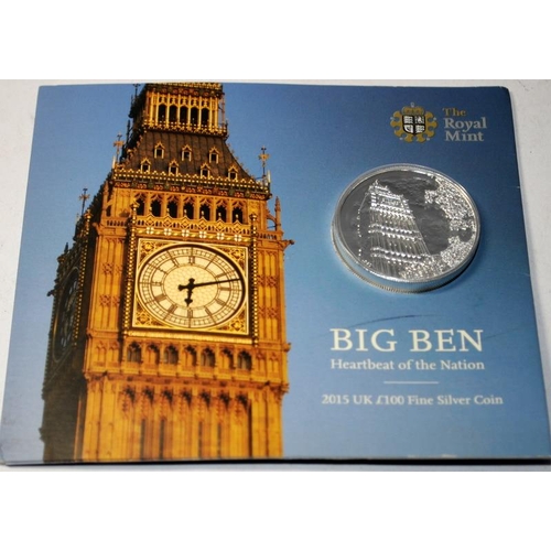 135 - Collection of Royal Mint Fine Silver £100 100 Pound coins. All dated 2015, BU and carded. 4 items in... 