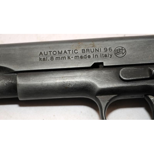 148 - Automatic Bruni 96 8mm 1911 style replica blank firing pistol. Re-enactment etc