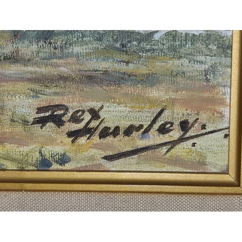 256 - Rex Hurley artist of local interest gilt frame oil on canvas depicting a river barge 60x50cm