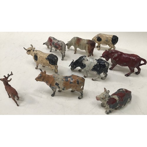 107 - Boxed lead Farm Animals Cows and Deer (18) play worn