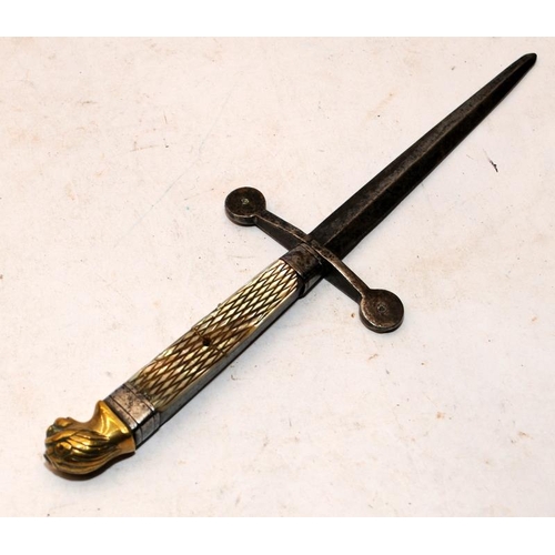 176 - Vintage unmarked ceremonial dagger with Mother of Pearl handle and gilt lions head finial