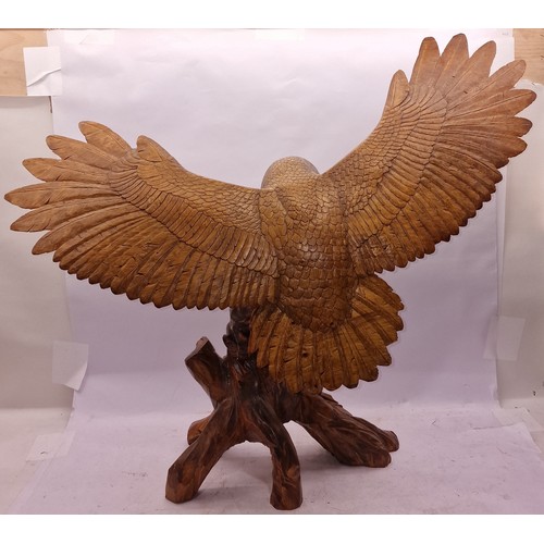 182 - Very large carved wooden figurine of an owl with outstretched wings inspect 93cm wingspan 78cm tall.