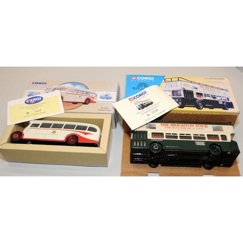 346 - A collection of boxed Corgi buses and coaches including limited edition examples. Models excellent i... 