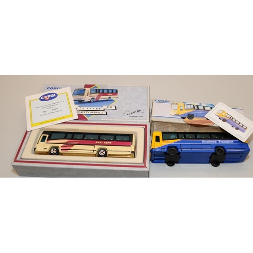 346 - A collection of boxed Corgi buses and coaches including limited edition examples. Models excellent i... 