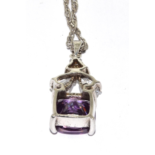 172 - Lovely CZ Amethyst wG 925 silver pendant.