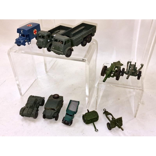 302 - Vintage group of unboxed play worn die cast military vehicles mainly examples by Dinky (15).