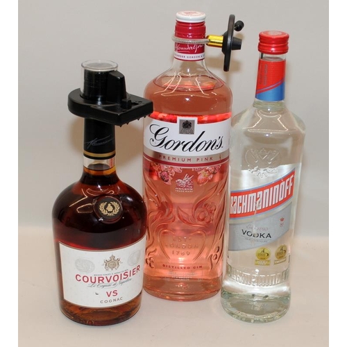 15 - 3 mixed bottles of alcoholic spirit Gin Vodka and Courvoisier ref 84,85,90