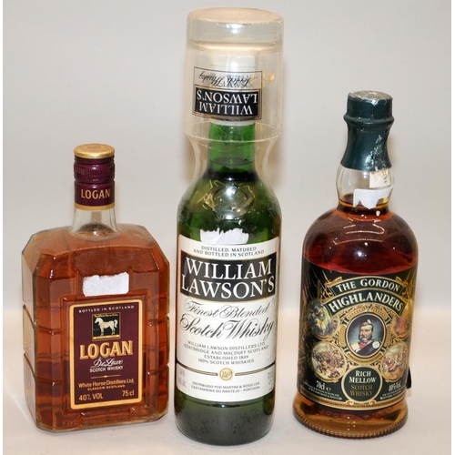 69 - 75cl Logan De Luxe Scotch, 70cl The Gordon Highlanders Scotch and 70cl William Lawson's Scotch