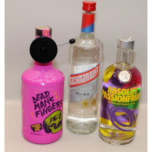 47 - 3 mixed bottles of alcoholic spirit Vodka, Dead Mans Figures rum, and Vodka ref 85, 88, 90