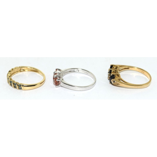 180 - 3 x gold rings 9ct gold ladies Antique set sapphire bar ring size N, 9ct gold ladies 3 colour Diamon... 