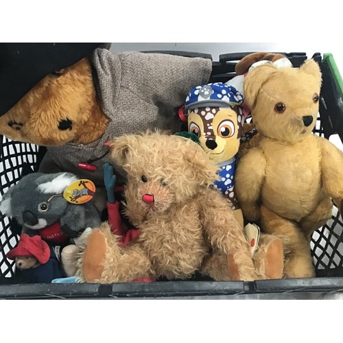 147 - Box of mixed soft and cuddly toys to include Disney and others with tags