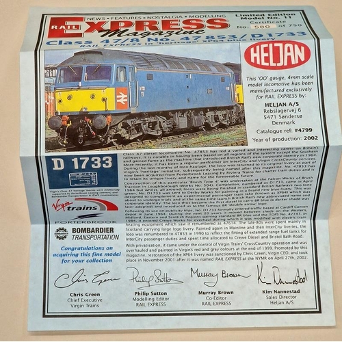 29 - Heljan OO Gauge Class 47/8 No. 47853/D1733 Rail Express locomotive in 'Heritage' XP64 blue livery in... 