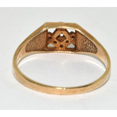 183 - Masonic Diamond 9ct gold gents ring Size V