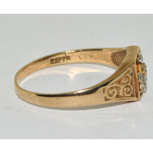 183 - Masonic Diamond 9ct gold gents ring Size V