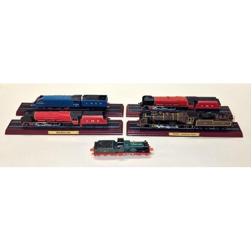 103 - Group of display locomotives with tenders mostly on wooden bases with brass name plates (5).