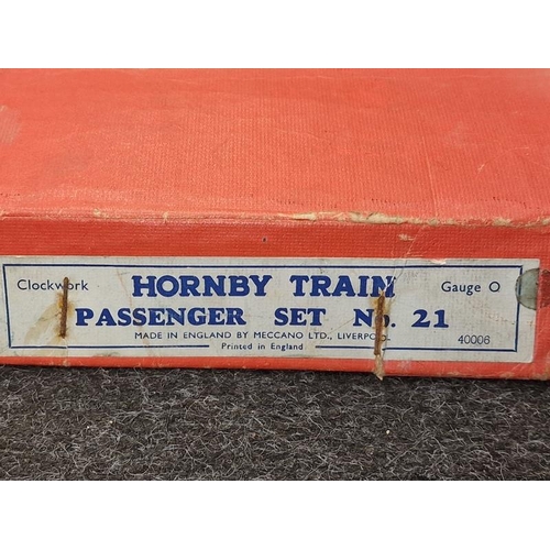 65 - Hornby vintage clockwork passenger train set No. 21 in play worn condition split amongst two boxes. ... 