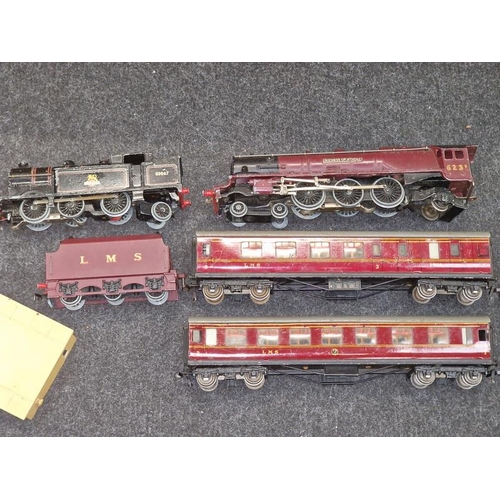 70 - Box containing collection of vintage OO Gauge play worn locomotives, rolling stock, scenery and trac... 