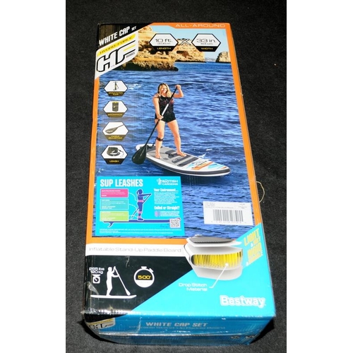 489 - A boxed Bestway White cap set inflatable stand up paddle board.