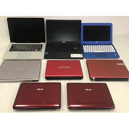 466 - A carton of laptops including Toshiba, Apple and Asus. All offered untested. Ref:W