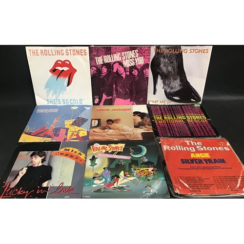 489 - BOX OF VARIOUS ROLLING STONES 7” VINYL. Various years and conditions here with many in picture sleev... 