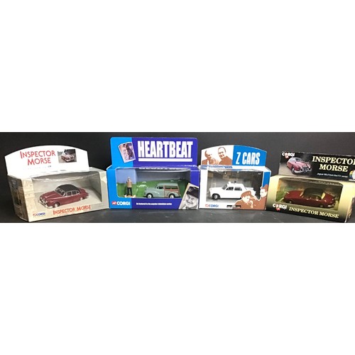 410 - Corgi detective themed car lot x 4. 2 x inspector Morse -Jaguar Mk2 (96682) Jaguar 2.4 (01803) - Hea... 