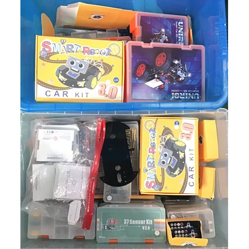 228 - Smart Robot car kit electronic spares and accessories found in 2 large containers with - LED lights ... 