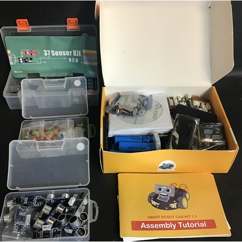 228 - Smart Robot car kit electronic spares and accessories found in 2 large containers with - LED lights ... 