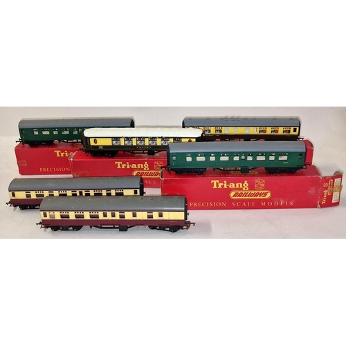 180 - Collection of vintage Tri-ang OO gauge carriages, mostly in storage worn boxes. 6 in lot