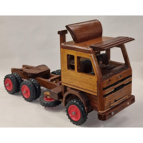 255 - Hand built wooden vintage toy model of a pick up truck 40cm tall.