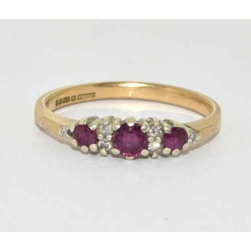 250 - 9ct gold ladies Diamond and Ruby antique set ring size N