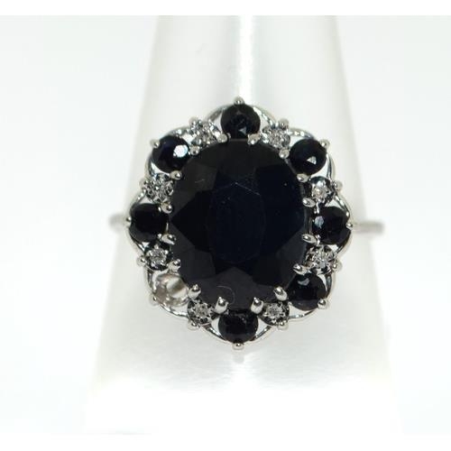 274 - 9ct white gold ladies Sapphire cluster ring size M