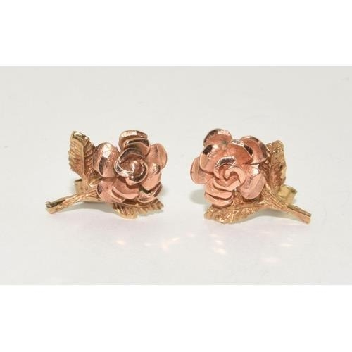 251 - 9ct gold ladies Rose design earrings