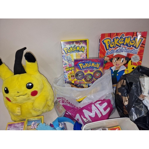 257 - Large collection of Pokemon related collectables, playing cards, toys etc together with a bag of pog... 