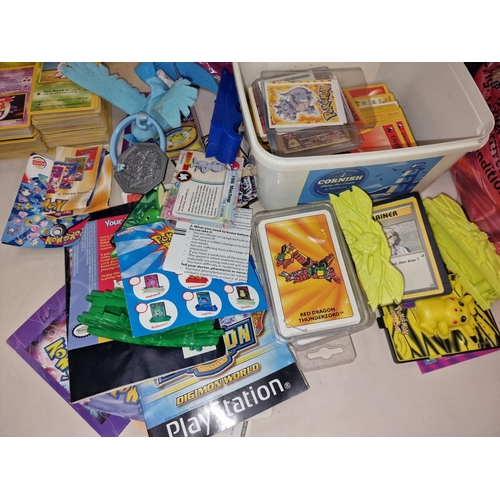 257 - Large collection of Pokemon related collectables, playing cards, toys etc together with a bag of pog... 